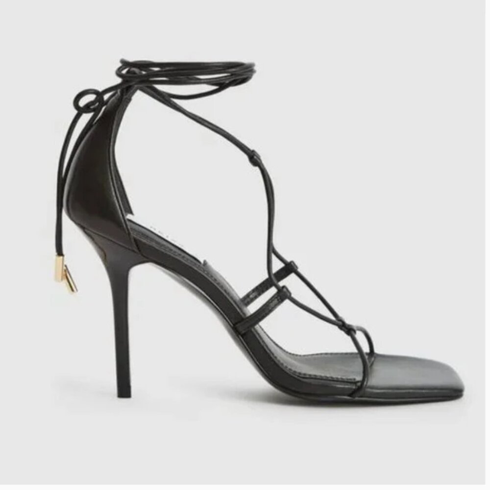REISS Kali High Leather Strappy Wrap Heels – Black – EU 40 – NWT